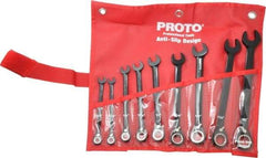 Proto - 9 Piece, 9/32" to 3/4", 12 Point Combination Wrench Set - Inch Measurement Standard, Black/Chrome Finish, Comes in Pouch - Benchmark Tooling