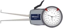 Mitutoyo - 0.8 to 1.6" Inside Dial Caliper Gage - 0.0005" Graduation, 0.0015" Accuracy, 3.3" Leg Length, 0.26" Deep x 0.06" Wide Groove, Ball Contact Points - Benchmark Tooling