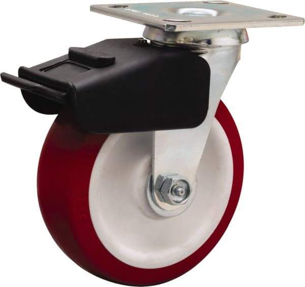 Hamilton - 6" Diam x 2" Wide x 7-1/2" OAH Top Plate Mount Swivel Caster - Polyurethane Mold on Polypropylene, 850 Lb Capacity, Straight Roller Bearing, 4 x 4-1/2" Plate - Benchmark Tooling