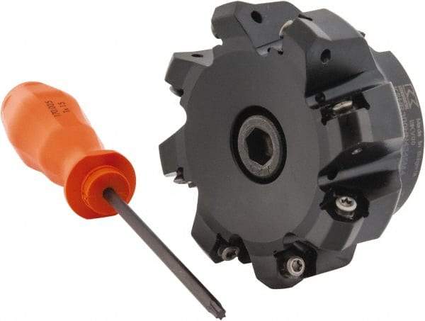 Kennametal - 3" Cut Diam, 1" Arbor Hole, 3.23mm Max Depth of Cut, 45° Indexable Chamfer & Angle Face Mill - 8 Inserts, HNGJ 0604... Insert, Right Hand Cut, 8 Flutes, Through Coolant, Series Dodeka Mini - Benchmark Tooling