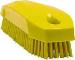 Vikan - 0.7" Bristle Length, Polyester Scrub Brush - 1-1/2" Wide Head, 4-1/2" OAL, Yellow, Polypropylene Block - Benchmark Tooling