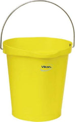 Vikan - 3 Gal, Polypropylene Round Yellow Single Pail with Pour Spout - Handle Included - Benchmark Tooling