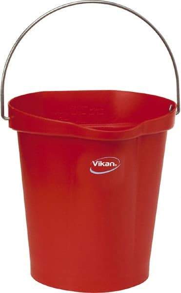 Vikan - 3 Gal, Polypropylene Round Red Single Pail with Pour Spout - Handle Included - Benchmark Tooling