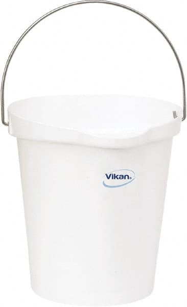 Vikan - 3 Gal, Polypropylene Round White Single Pail with Pour Spout - Handle Included - Benchmark Tooling