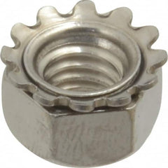 Value Collection - 5/16-18, 0.328" High, Uncoated, Stainless Steel Hex Nut with External Tooth Washer - 37/64" Washer Diam, 1/2" Width Across Flats, Grade 18-8 - Benchmark Tooling