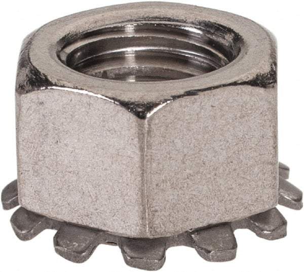 Value Collection - 3/8-16, 0.391" High, Uncoated, Stainless Steel Hex Nut with External Tooth Washer - 21/32" Washer Diam, 9/16" Width Across Flats, Grade 18-8 - Benchmark Tooling