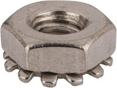 Value Collection - #10-24, 5/32" High, Uncoated, Stainless Steel Hex Nut with External Tooth Washer - 13/32" Washer Diam, 3/8" Width Across Flats, Grade 18-8 - Benchmark Tooling