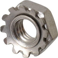 Value Collection - #10-32, 5/32" High, Uncoated, Stainless Steel Hex Nut with External Tooth Washer - 13/32" Washer Diam, 3/8" Width Across Flats, Grade 18-8 - Benchmark Tooling