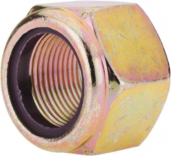 Value Collection - 1-14 UNF Grade 8 Hex Lock Nut with Nylon Insert - 1-7/16" Width Across Flats, 1-3/64" High, Zinc Yellow Dichromate Finish - Benchmark Tooling