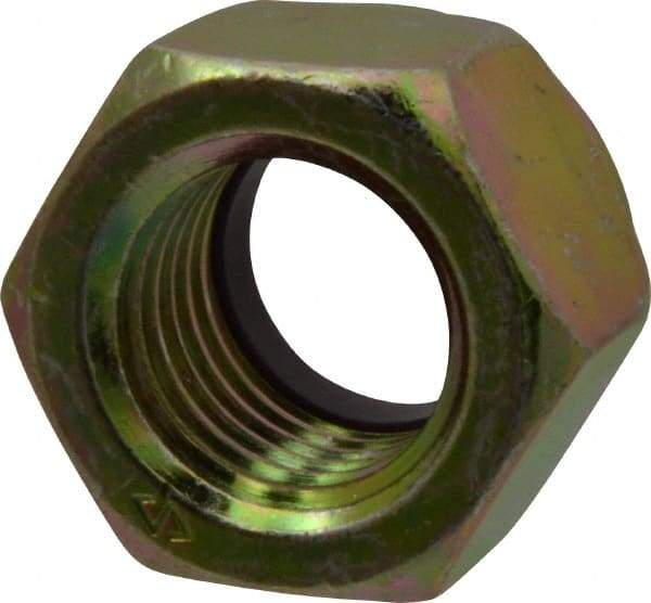 Value Collection - 1-8 UNC Grade 8 Hex Lock Nut with Nylon Insert - 1-7/16" Width Across Flats, 1-3/64" High, Zinc Yellow Dichromate Finish - Benchmark Tooling