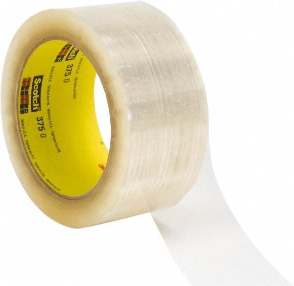 3M - 72mm x 914m Clear Rubber Adhesive Sealing Tape - Polypropylene Film Backing, 3.1 mil Thick, 35 Lb Tensile Strength, Series 375 - Benchmark Tooling