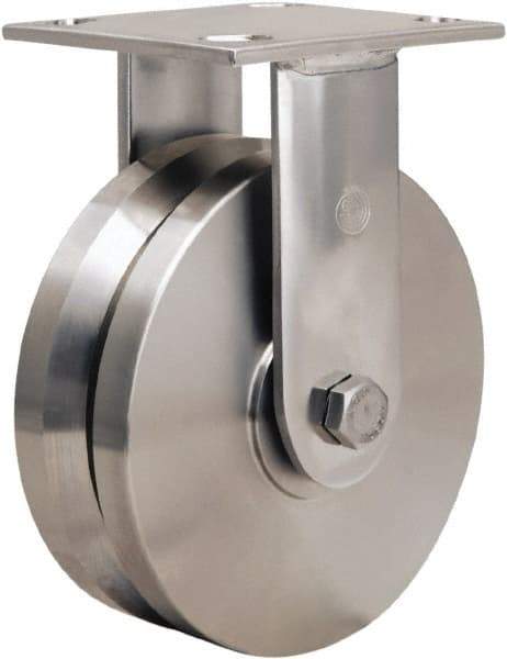 Hamilton - 6" Diam x 2" Wide, Stainless Steel Swivel Caster - 800 Lb Capacity, Top Plate Mount, 3-3/4" x 4-1/2" Plate, Stainless Steel Precision Ball Bearing - Benchmark Tooling