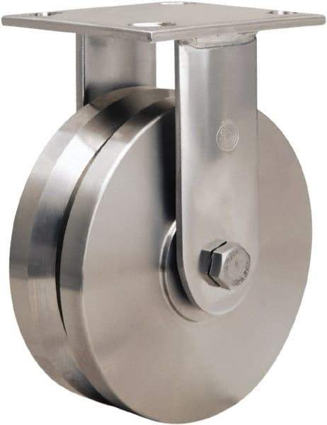 Hamilton - 6" Diam x 2" Wide, Stainless Steel Swivel Caster - 800 Lb Capacity, Top Plate Mount, 3-3/4" x 4-1/2" Plate, Delrin Bearing - Benchmark Tooling