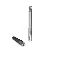 Square End Mill: 1/8'' Dia, 1/4'' LOC, 1/8'' Shank Dia, 1-1/2'' OAL, 3 Flutes, Solid Carbide Single End, Uncoated, Upcut Flute, 37 ° Helix, Centercutting, RH Cut, RH Flute, Series 1026 & Alumigator