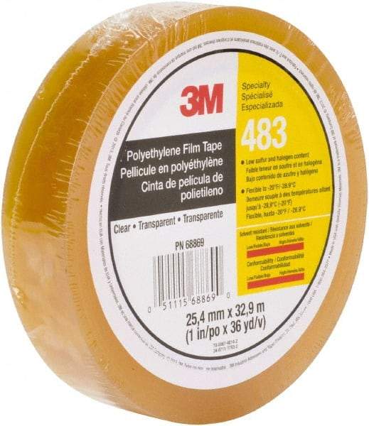 3M - 36 Yds. x 1", Clear Polyethylene Film Tape - 483 Series, 5 mil Thick, 10 Lb./Inch Tensile Strength - Benchmark Tooling