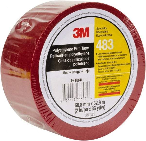 3M - 36 Yds. x 2", Red Polyethylene Film Tape - 483 Series, 5 mil Thick, 10 Lb./Inch Tensile Strength - Benchmark Tooling