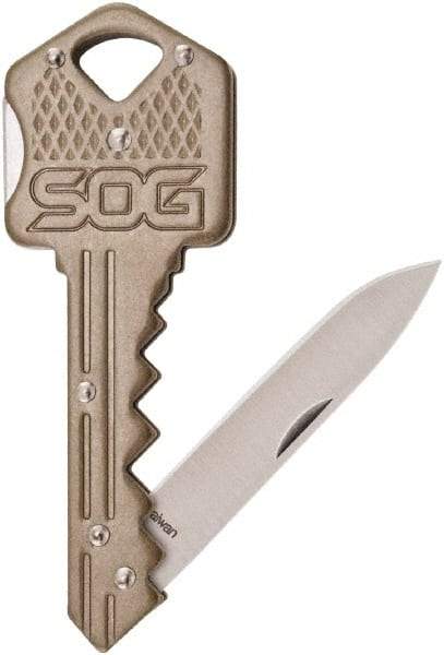 SOG Specialty Knives - 1-1/2" Blade, Straight Drop Point Folding Knife - 2-1/2" Closed Length, Stainless Steel - Benchmark Tooling