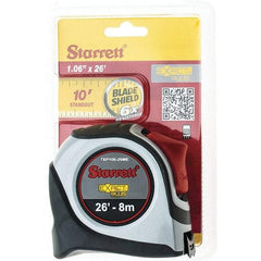 Starrett - 26' x 1-1/16" Yellow Blade Tape Measure - 1/16" & 1mm Graduation, S9 Graduation Style, Gray Case - Benchmark Tooling