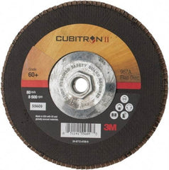 3M - 60 Grit, 7" Disc Diam, 5/8-11 Center Hole, Type 27 Ceramic Flap Disc - 13,300 Max RPM, Cloth Backing, Arbor Attaching System, Coated - Benchmark Tooling