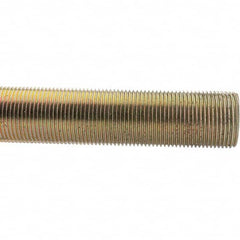 Value Collection - 1-1/4-12 UNF (Fine), 3' Long, Low Carbon Steel Threaded Rod - Yellow Zinc-Plated Finish - Benchmark Tooling