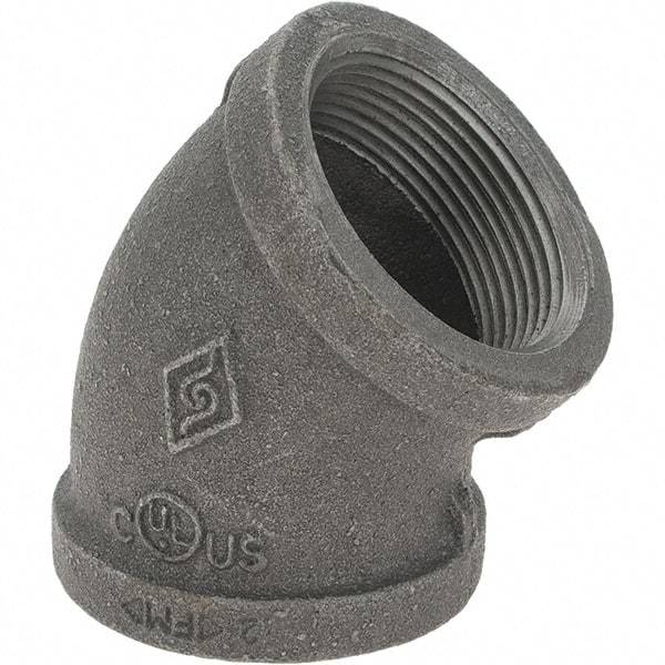 Value Collection - Size 1-1/2", Class 150, Malleable Iron Black Pipe 45° Elbow - 150 psi, Threaded End Connection - Benchmark Tooling