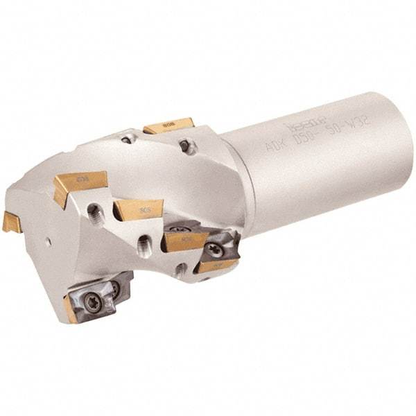 Iscar - 2" Cut Diam, 4" Max Depth of Cut, 1-1/2" Shank Diam, 7-1/2" OAL, Indexable Square Shoulder End Mill - ADCT/ADCR/ADKR/ADKT/ADMT/HM90ADCT/HM90ADKT/HM90ADKW 1505 Inserts, Weldon Shank, 90° Lead Angle, Series Helimill - Benchmark Tooling