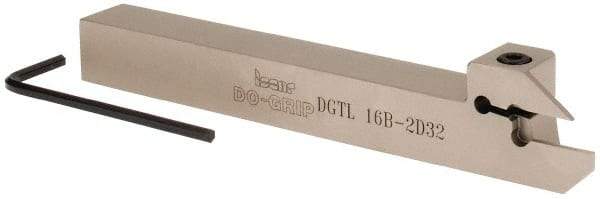 Iscar - 0.6299" Max Depth of Cut, 1.9mm Min Groove Width, 140mm OAL, Left Hand Indexable Grooving Cutoff Toolholder - 16mm Shank Height x 16mm Shank Width, DG. 1../DG. 2.. Insert Style, DGT Toolholder Style, Series Do Grip - Benchmark Tooling