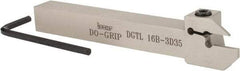 Iscar - 0.6299" Max Depth of Cut, 3mm Min Groove Width, 140mm OAL, Left Hand Indexable Grooving Cutoff Toolholder - 16mm Shank Height x 16mm Shank Width, DG. 1../DG. 3.. Insert Style, DGT Toolholder Style, Series Do Grip - Benchmark Tooling
