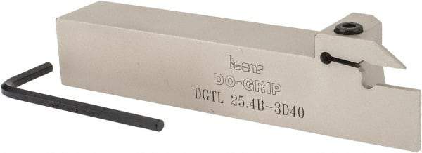 Iscar - 0.787" Max Depth of Cut, 0.118" Min Groove Width, 5-1/2" OAL, Left Hand Indexable Grooving Cutoff Toolholder - 1" Shank Height x 1" Shank Width, DG. 1../DG. 3.. Insert Style, DGT Toolholder Style, Series Do Grip - Benchmark Tooling