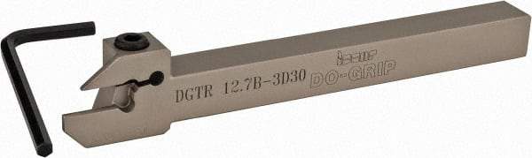 Iscar - External Thread, 0.591" Max Depth of Cut, 0.118" Min Groove Width, 5-1/2" OAL, Right Hand Indexable Grooving Cutoff Toolholder - 0.094 Seat Size, 1/2" Shank Height x 1/2" Shank Width, DG.. Insert Style, DGT Toolholder Style, Series Do-Grip - Benchmark Tooling