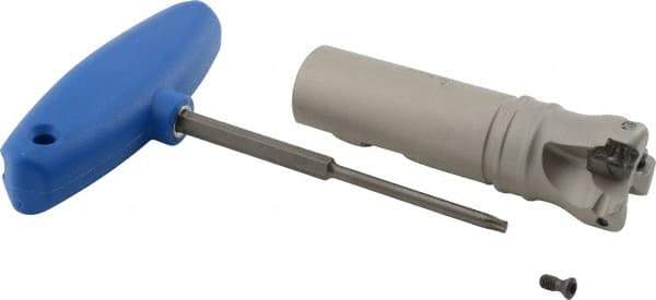 Iscar - 1-1/4" Cut Diam, 0.34" Max Depth of Cut, 1" Shank Diam, 4" OAL, Indexable Square Shoulder End Mill - S45MT1106, S90MT1106, R90MT43, R90MT1205, O45MT0505 Inserts, Weldon Shank, Series ChamMill - Benchmark Tooling
