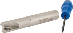 Iscar - 3/4" Cut Diam, 0.394" Max Depth of Cut, 3/4" Shank Diam, 4-3/4" OAL, Indexable Square Shoulder End Mill - AP..1003.., HM90 AP..1003.. Inserts, Weldon Shank, 90° Lead Angle, Series Heli2000 - Benchmark Tooling