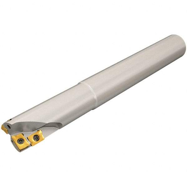 Iscar - 38mm Cut Diam, 26mm Max Depth of Cut, 32mm Shank Diam, 130mm OAL, Indexable Square Shoulder Helical End Mill - Weldon Shank, 90° Lead Angle, Through Coolant, Series Helimill - Benchmark Tooling