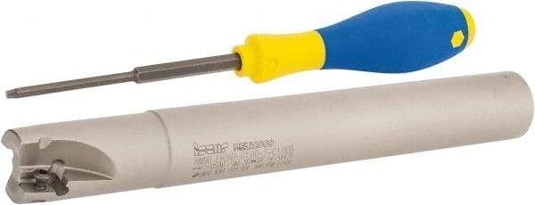 Iscar - 1" Cut Diam, 0.56" Max Depth of Cut, 1" Shank Diam, 7.87" OAL, Indexable Square Shoulder End Mill - AD..1505.., HM90 AD..1505 Inserts, Cylindrical Shank, 90° Lead Angle, Series Heli2000 - Benchmark Tooling
