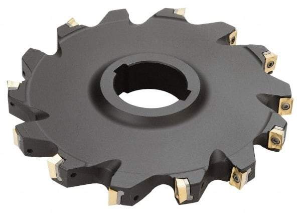 Iscar - Arbor Hole Connection, 1/2" Cutting Width, 1.31" Depth of Cut, 5" Cutter Diam, 1-1/2" Hole Diam, 12 Tooth Indexable Slotting Cutter - SDN Toolholder, QPMT PDTN Insert - Benchmark Tooling
