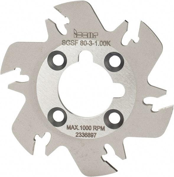 Iscar - Arbor Hole Connection, 3/32" Cutting Width, 0.63" Depth of Cut, 3.15" Cutter Diam, 1" Hole Diam, 6 Tooth Indexable Slotting Cutter - SGSF Toolholder, GSFN, GSFU Insert - Benchmark Tooling