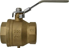 Value Collection - 2" Pipe, Full Port, Brass Full Port Ball Valve - Inline - One Way Flow, FNPT x FNPT Ends, Locking Lever Handle, 200 WOG, 150 WSP - Benchmark Tooling
