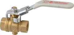 Value Collection - 1/4" Pipe, Full Port, Brass Full Port Ball Valve - Inline - One Way Flow, FNPT x FNPT Ends, Locking Lever Handle, 300 WOG, 150 WSP - Benchmark Tooling