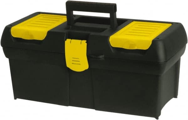 Stanley - 4 Compartment 1 Tray Tool Box - 15-3/4" Wide x 7-1/2" Deep x 7-1/8" High, Polypropylene, Black/Yellow - Benchmark Tooling