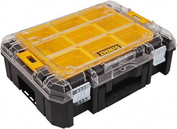 DeWALT - 7 Compartment Tool Organizer - 12-61/64" Wide x 17-5/32" Deep x 5-21/32" High, Structural Foam, Black/Yellow with Clear - Benchmark Tooling