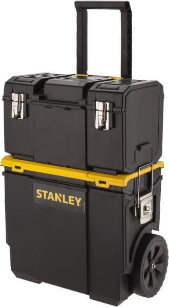 Stanley - 53 Lb Capacity, 1 Bin, 1 Tray Mobile Tool Storage System - 11" Wide x 18-1/2" Deep x 12.8" High, Polypropylene, Black/Yellow - Benchmark Tooling