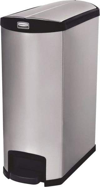 Rubbermaid - 24 Gal Rectangle Unlabeled Trash Can - 32.84" High x 27-1/8" Long, Chrome, Black, Metal - Benchmark Tooling