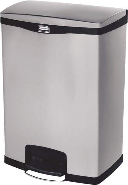 Rubbermaid - 24 Gal Rectangle Unlabeled Trash Can - 31.83" High x 21-3/4" Long, Chrome, Black, Metal - Benchmark Tooling