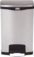 Rubbermaid - 13 Gal Rectangle Unlabeled Trash Can - 28.66" High x 18-1/8" Long, Chrome, Black, Metal - Benchmark Tooling