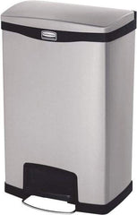 Rubbermaid - 13 Gal Rectangle Unlabeled Trash Can - 28.66" High x 18-1/8" Long, Chrome, Black, Metal - Benchmark Tooling