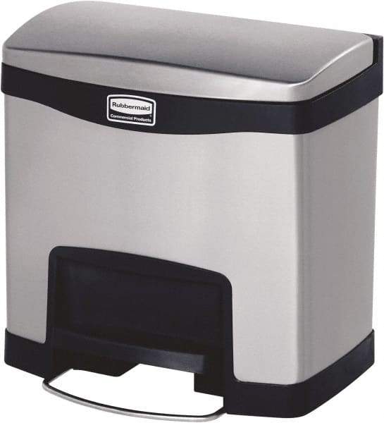 Rubbermaid - 4 Gal Rectangle Unlabeled Trash Can - 15.73" High x 15-1/2" Long, Chrome, Black, Metal - Benchmark Tooling