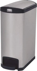 Rubbermaid - 13 Gal Rectangle Unlabeled Trash Can - 28.85" High x 22-5/8" Long, Chrome, Black, Metal - Benchmark Tooling