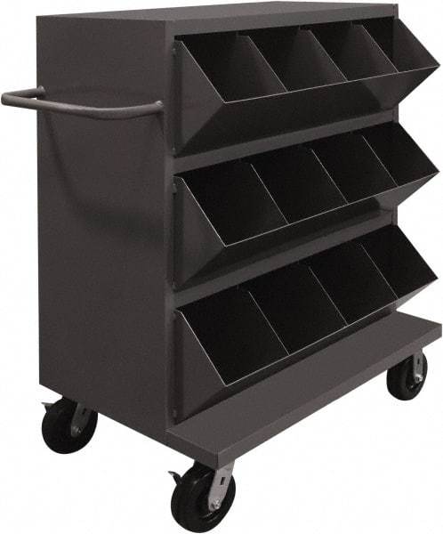 Durham - 2,400 Lb Capacity, 24" Wide x 36" Long x 49-1/4" High Storage Bin Cart - 12 Slot, Steel, 2 Rigid/2 Swivel Casters - Benchmark Tooling