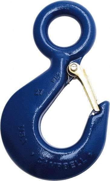 Campbell - 1,500 Lb Capacity, Chain Grade 100, Alloy Steel Eye Hook - 4.06" Reach, 27/32" Eye ID, 5.19" OAL, Painted Blue - Benchmark Tooling