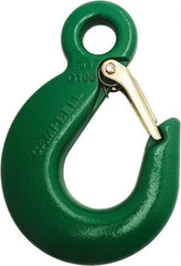 Campbell - 8,800 Lb Capacity, Chain Grade 100, Alloy Steel Eye Hook - 5.09" Reach, 13/16" Eye ID, 7" OAL, Painted Green - Benchmark Tooling